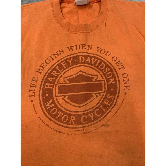 Harley-Davidson Orange Sleeveless Tee Men's Large "Life Begins When You Get One" - Picture 11 of 12
